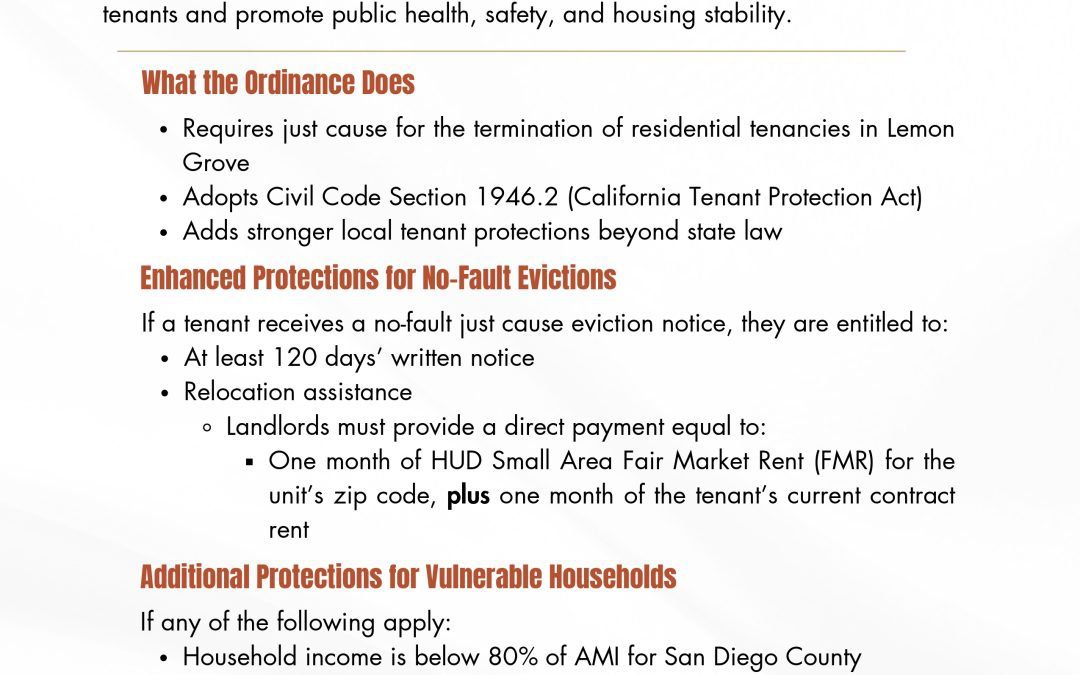 Lemon Grove Tenant Protection Ordinance
